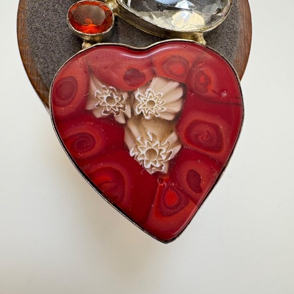 VTG Sterling Silver 925 Multi-Gemstone Glass Heart Pendant Size 3.25" Length - Picture 10 of 13